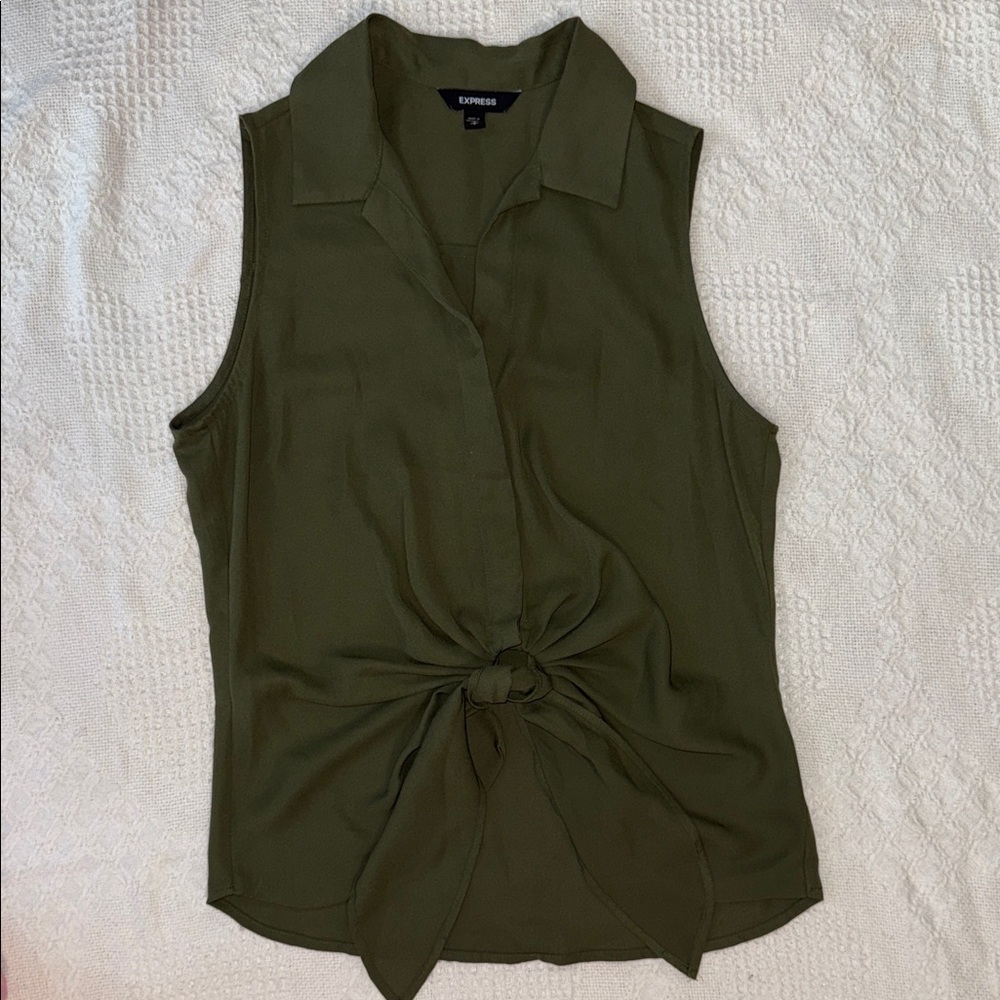 Express Dark Green Tie-Front Blouse